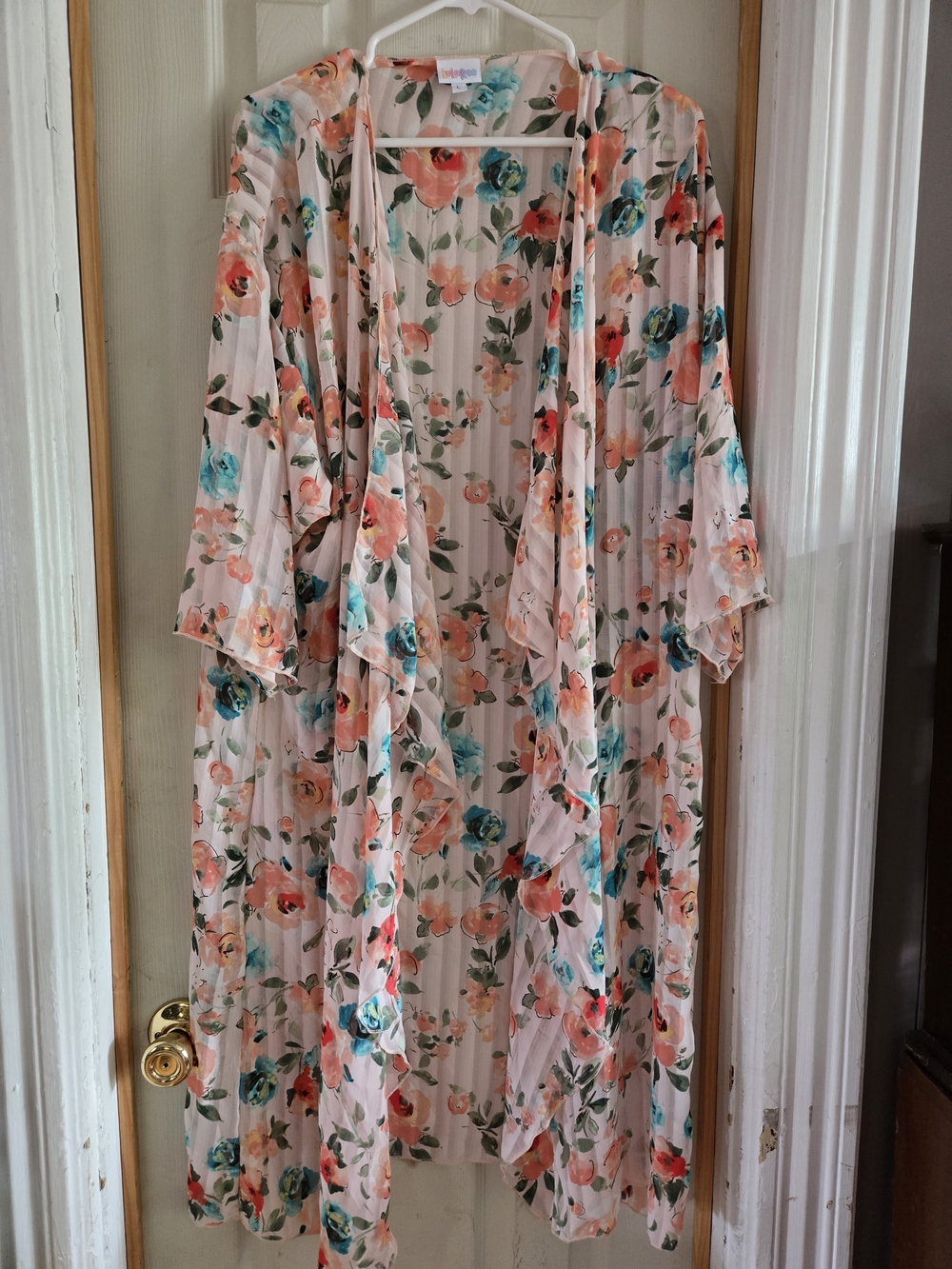 LuLaRoe Floral Maxi Duster - Peach, Teal & Coral